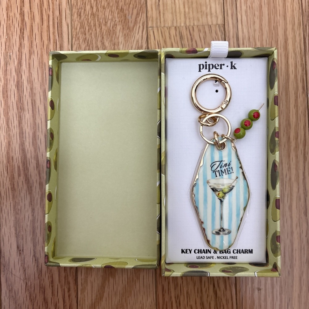 Piper K Tini Time Key Chain Bag Charm Martini Glass Design NIB Gift Box